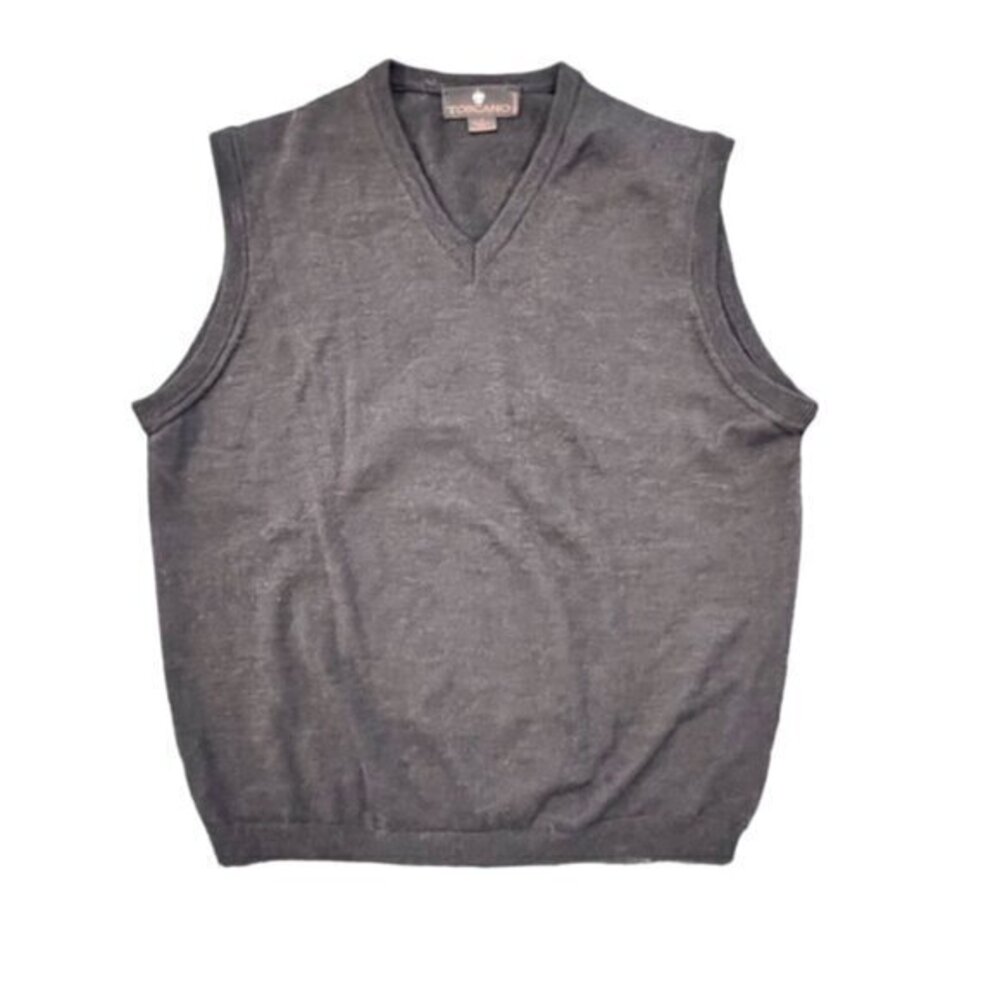 Toscano Firenze Sweater Vest Merino Wool Brown Pullover V Neck Italy Men Size M‎